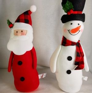 Set of 2 New Christmas House Bean Bottom Santa & Snowman Plush Holiday Decor 12"